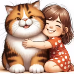 there is a little girl hugging the cat