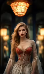 the woman is wearing a long, flowing gown