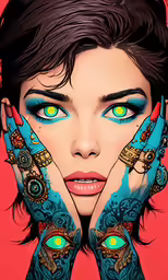 a woman with her hands over her face