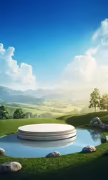 the empty round pool sits on a grassy field