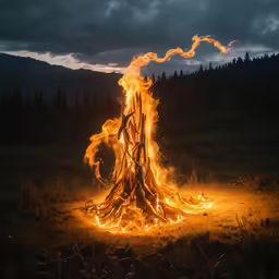 fire coming out from a tree at night