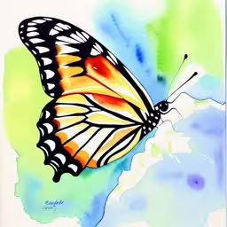 a painting of a butterfly sitting on a flower