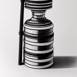 black and white photograph of a stack of stacked objects