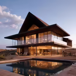 an elegant house with a large patio and outdoor kitchen