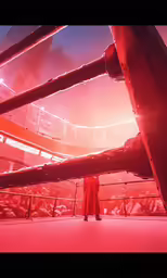 a man standing in front of a large red sculpture