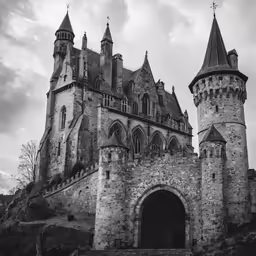 a castle is built on the side of a hill