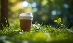 a cup of coffee in the grass on a sunny day