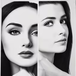 two photos one is black and the other has gray eye makeup