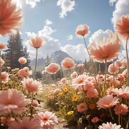 many pink flowers bloom in the middle of a sunny day