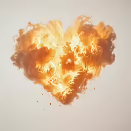 a heart shaped piece of fire is on a white surface