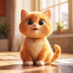 the adorable kitty is standing on a wooden floor