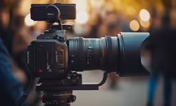 a person holding a camera with a blurry background