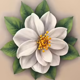 the flower is decorated with green leaves