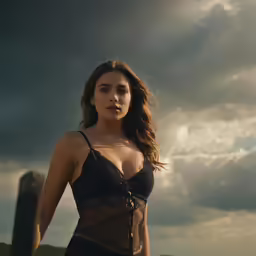 the woman is dressed in a bra and stockings