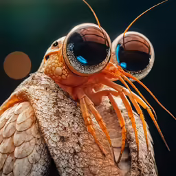 the animal with two large eyes is looking at something