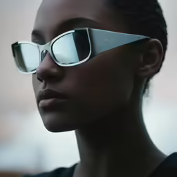 a woman wearing a pair of futuristic looking glasses