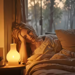 a young woman laying in her bed while relaxing