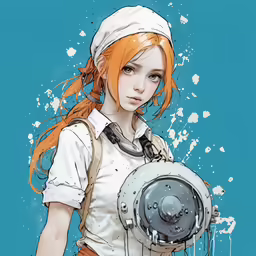 a drawing of an orange haired girl with long hair