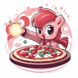 a girl with red hair in front of a pizza