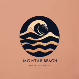 a black and brown picture of a wave in the ocean,the logo for a coastal resort