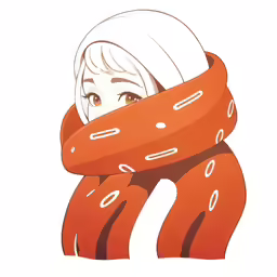 a woman is wearing an orange scarf