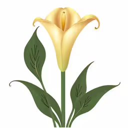yellow lily flower in the bloom with two green leaves