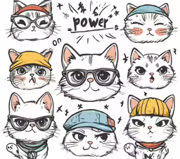 a variety of cats with hipster hats