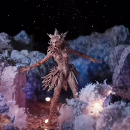 the scene shows a humanoid creature dressed in fairy clothes with a lot of fake foam