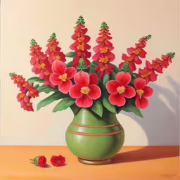 /tmp/FOOhgN74N.jpg = a painting shows a green vase filled with bright red flowers
,/tmp/FOOhgN74N.jpg = a painting of red flowers in a green vase on a table
,/tmp/FOOhgN74N.jpg = an oil painting of red flowers in a green vase
,/tmp/FOOhgN74N.jpg = a painting of red flowers in a green vase
,/tmp/FOOhgN74N.jpg = a painting of flowers sitting in a vase on a table
,/tmp/FOOhgN74N.jpg = a painting of some red flowers on a table
,/tmp/FOOhgN74N.jpg = a painting of red flowers in a vase
