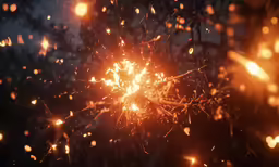 a fire crack with several lights shining in the background