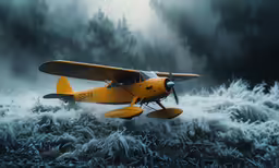 an air plane landing on a cloud covered ground