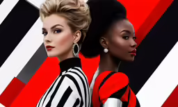 two beautiful women in red and white stripped dresses