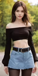 a woman in a short skirt and top