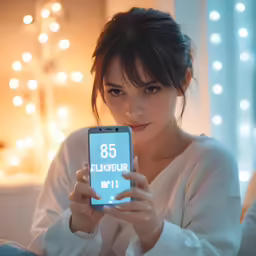 woman showing off her cell phone with blurry background