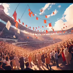 an audience of people standing in a stadium