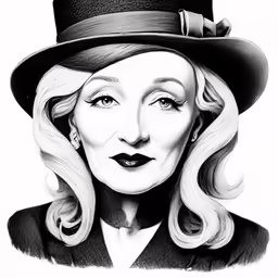 the black and white image of madonna wearing a hat and long hair