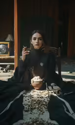 a girl sitting on the ground with a candle