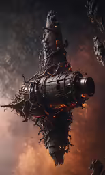 the artwork depicts an abstract structure made from a lot of junk and debris