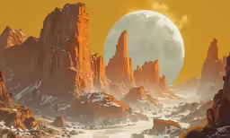 the sun is setting in the desert with mountains