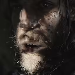 a close up of a young man with the hair and face covered in mud