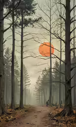 an orange circle on the left is shown in this surreal landscape