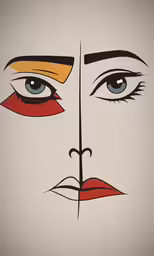 a colorful painted face with red and yellow feathers