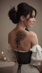 the back of a woman with a tattoo on her shoulder