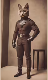 a cat wearing all brown is wearing a suit