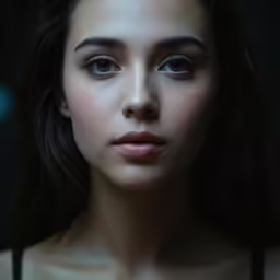 the woman has very long black hair and dark eyes
