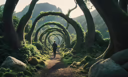 a path leads through a maze that is bordered by trees and grass