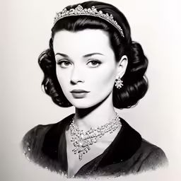 a woman with a tiara, jewelry and an elaborate necklace
