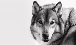 black and white photo of a large wolf