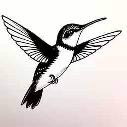 black and white drawing of a hummingbird flying,a drawing of a hummingbird on white paper