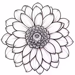 a drawing of a large, black and white flower,a drawing of a flower with petals drawn in pencil